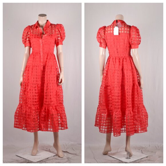 English Factory Gridded Organza Tiered Maxi Dress - Picture 2 of 3
